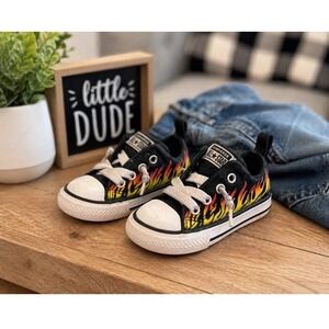 Converse Shoes All Star Chuck Taylors Flames Fire Slip On Sneakers Toddler 5